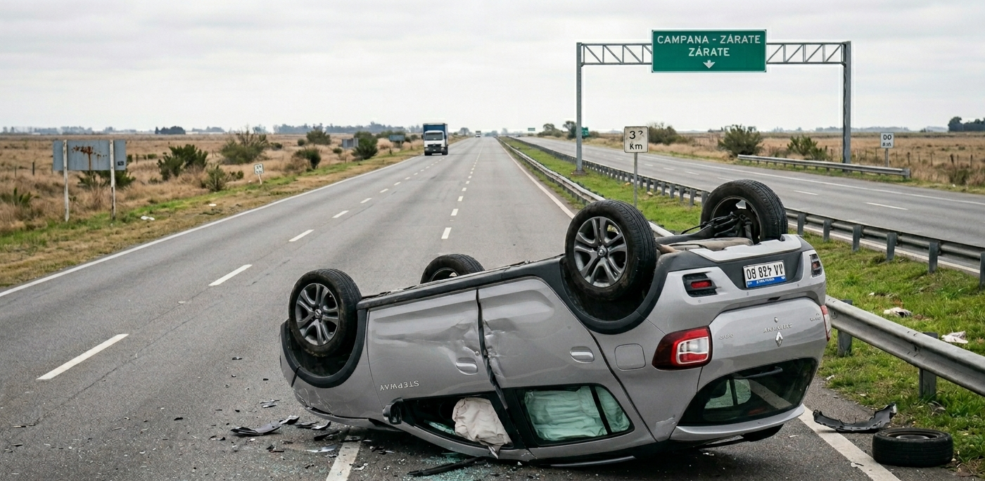 Último momento: volcó en la ruta